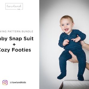 OUTFIT BUNDLE - Baby Snap Suit + Cozy Footies PDF Sewing Patterns. Kimono style bodysuit. Footie Pajamas for infants, toddlers, children.