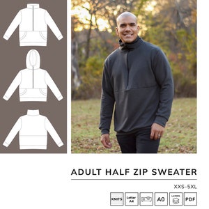 Adult Half Zip Sweater - PDF Sewing Pattern