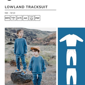 Lowland Tracksuit PDF Sewing Pattern - Comfy Loungewear Set with Joggers and Sweater Outfit for Kids