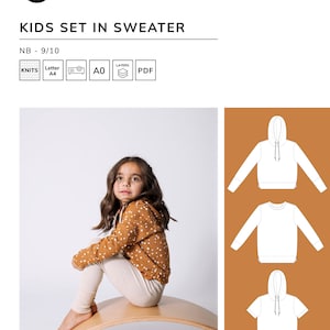 Kids Set in Sweater PDF Sewing Pattern - Hoodie Sewing Pattern for Babies and Kids, Unisex Sweatshirt
