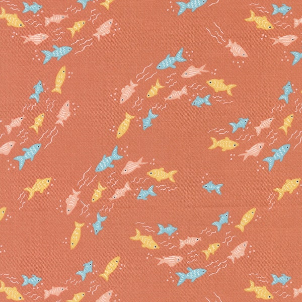 NOAHS ARK by Stacy Iest Hsu for Moda Fabrics - Fishy Fish 20874-16 Coral - 1/2 Yard Increments, Cut Continuously