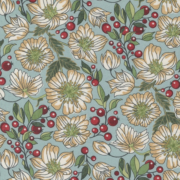 JOLLY GOOD by Basic Grey for Moda Fabrics - Christmas Rose 30720-14 Frost - 1/2 Yard Increments, Cut Continuously