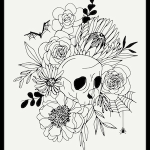 Noir by Alli K Design for Moda Fabrics - Skull Panel 11548-21 Ghost 36" x 44"