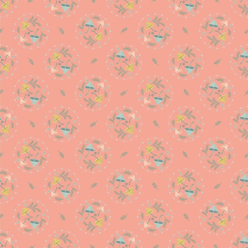 Cut Continuously WS20309 Mushroom Toss Peach WOODLAND SONGBIRD by Poppie Cotton 12 Yard Increments