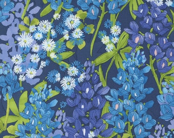 Wild Blossoms by Robin Pickens for Moda Fabrics - Bluebonnets 48732-25 Navy - 1/2 Yard Increments, Cut Continuously