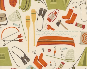 The Great Outdoors by Stacy Iest Hsu for Moda Fabrics - Camping Gear 20882-11 Cloud - 1/2 Yard Increments, Cut Continuously