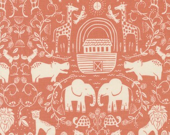 NOAHS ARK by Stacy Iest Hsu for Moda Fabrics - Two by Two 20871-16 Coral - 1/2 Yard Increments, Cut Continuously