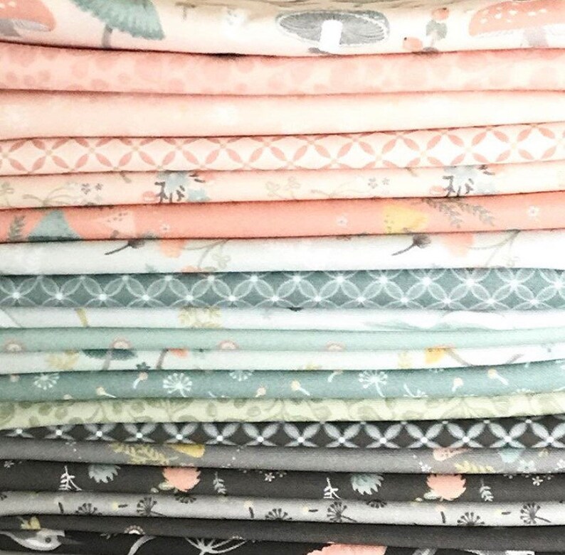 Cut Continuously WS20309 Mushroom Toss Peach WOODLAND SONGBIRD by Poppie Cotton 12 Yard Increments