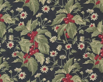 POINSETTIA PLAZA by 3 Sisters for Moda Fabrics - Holly Berry 44291-15 Ebony - 1/2 Yard Increments, Cut Continuously