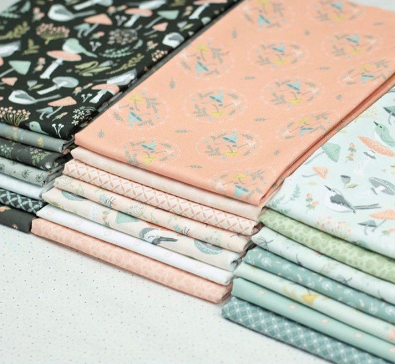 Cut Continuously WS20309 Mushroom Toss Peach WOODLAND SONGBIRD by Poppie Cotton 12 Yard Increments