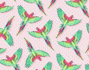 DAYDREAMER by Tula Pink for Free Spirit Fabrics - PWTP170 Macaw Ya Later Dragondfruit - 1/2 Yard Increments, continu gesneden