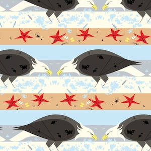 COSTAL by Charley Harper for Birch Fabric - CH-202 Coastal Eagle Poplin - 1/2 Yard Increments, Cut Continuously