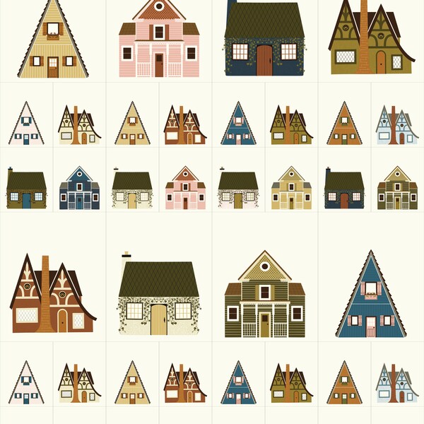 Quaint Cottage by Gingiber for Moda Fabrics - 48378-11 Cottages Houses Panel 36" X 44"