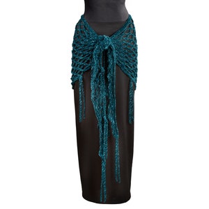 Sumptuously Soft Teal Green Crocheted Belly Dance Tasseled Hip Scarf