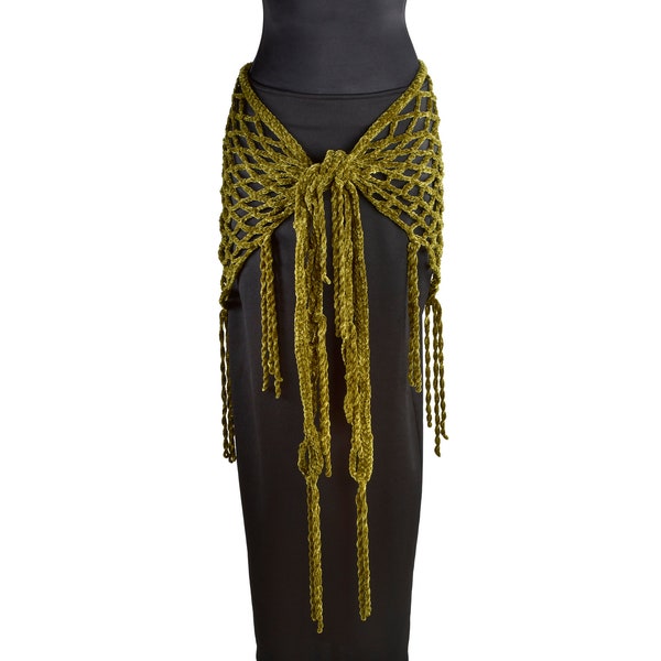 Sumptuously Soft Olive Green Crocheted Belly Dance Hip Scarf or Shawl