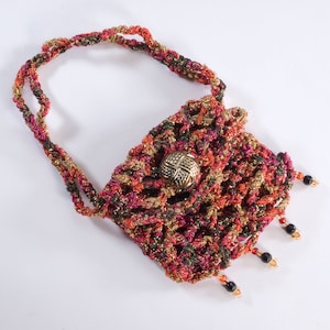 Beaded Red Crochet Zill Bag Purse with Red Handle