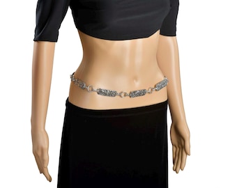 Sparkling Silver-Colored Flower Metal Belly Chain or Belt