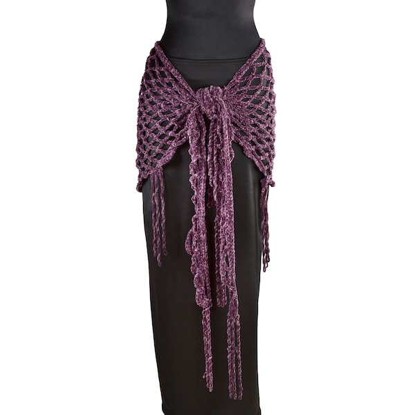 Sumptuously Soft Purple Crocheted Belly Dance Hip Scarf or Shawl