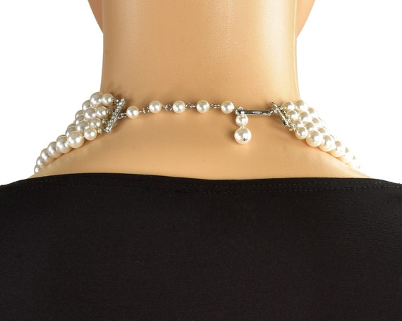 White 4-Strand Faux Pearl Beaded Choker Necklace - image 2