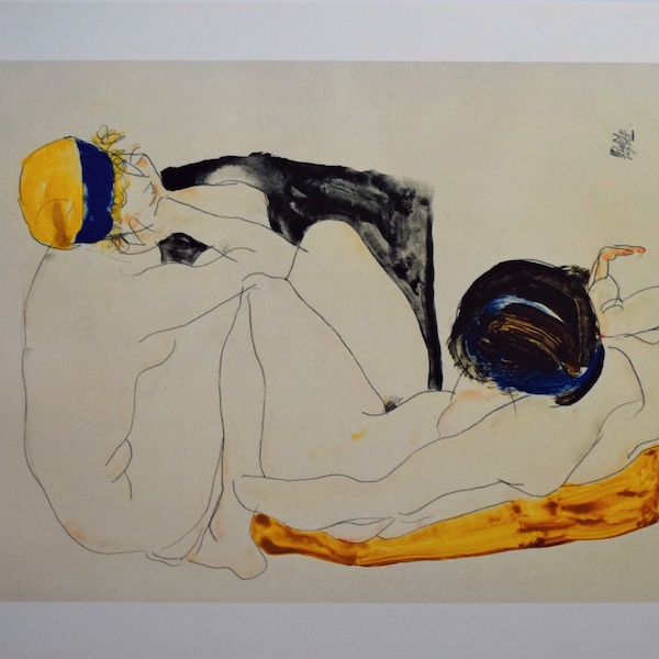 EGON SCHIELE - "Two figures lying" - Original Vintage Poster - year 1994