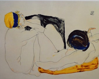 EGON SCHIELE - "Two figures lying" - Original Vintage Poster - year 1994