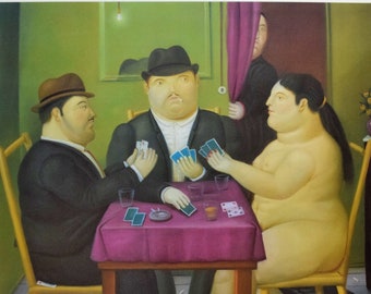 BOTERO FERNANDO - Affiche vintage originale de « Card players » - année 1991 taille cm 68x68