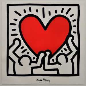 KEITH HARING - "Red Heart" Original vintage Poster - year 1998 - Lithographic print