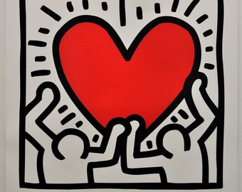 KEITH HARING - "Corazón Rojo" Cartel original vintage - año 1998 - Impresión litográfica