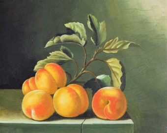 COORTE ADRIAEN - "Still life with five apricots" - Oil painting reproduction - Craquelé - Hand made