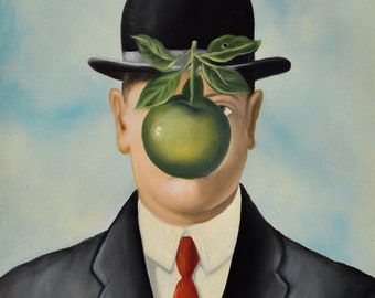 RENE' MAGRITTE - "The son of man" detail - Oil painting reproduction - Hand made