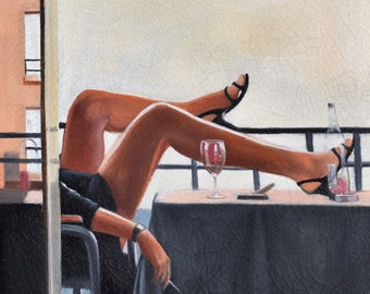 JACK VETTRIANO - "La tentatrice" - Reproduction de peinture à l'huile - Craquelé - cm 40x30 Fait à la main