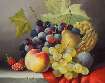 STILL LIFE - "Table with fruit" - Hand made - Oil painting