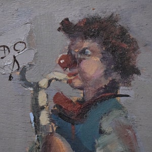 SILVANO OCCHIALI Clown au saxophone Clown con saxofono Huile sur panneau avec cadre certifié SOC0045 image 2