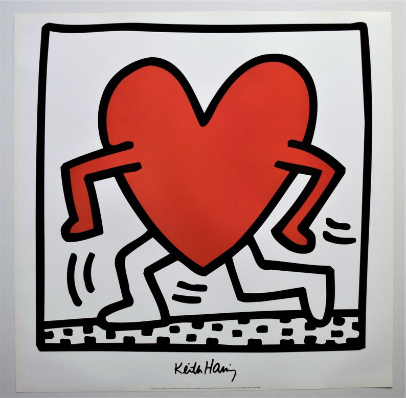 keith haring two figures with heart