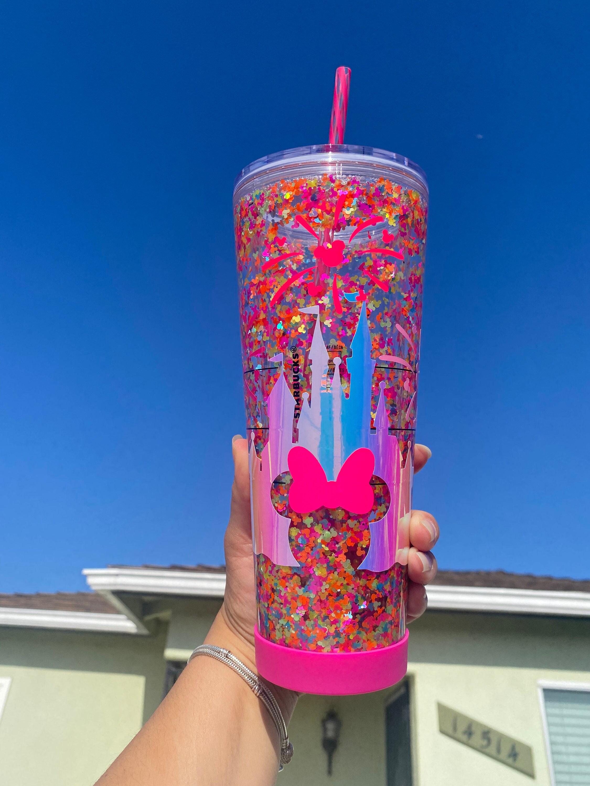 Mickey explosion with castle snow globe tumbler acrylic double wall g…