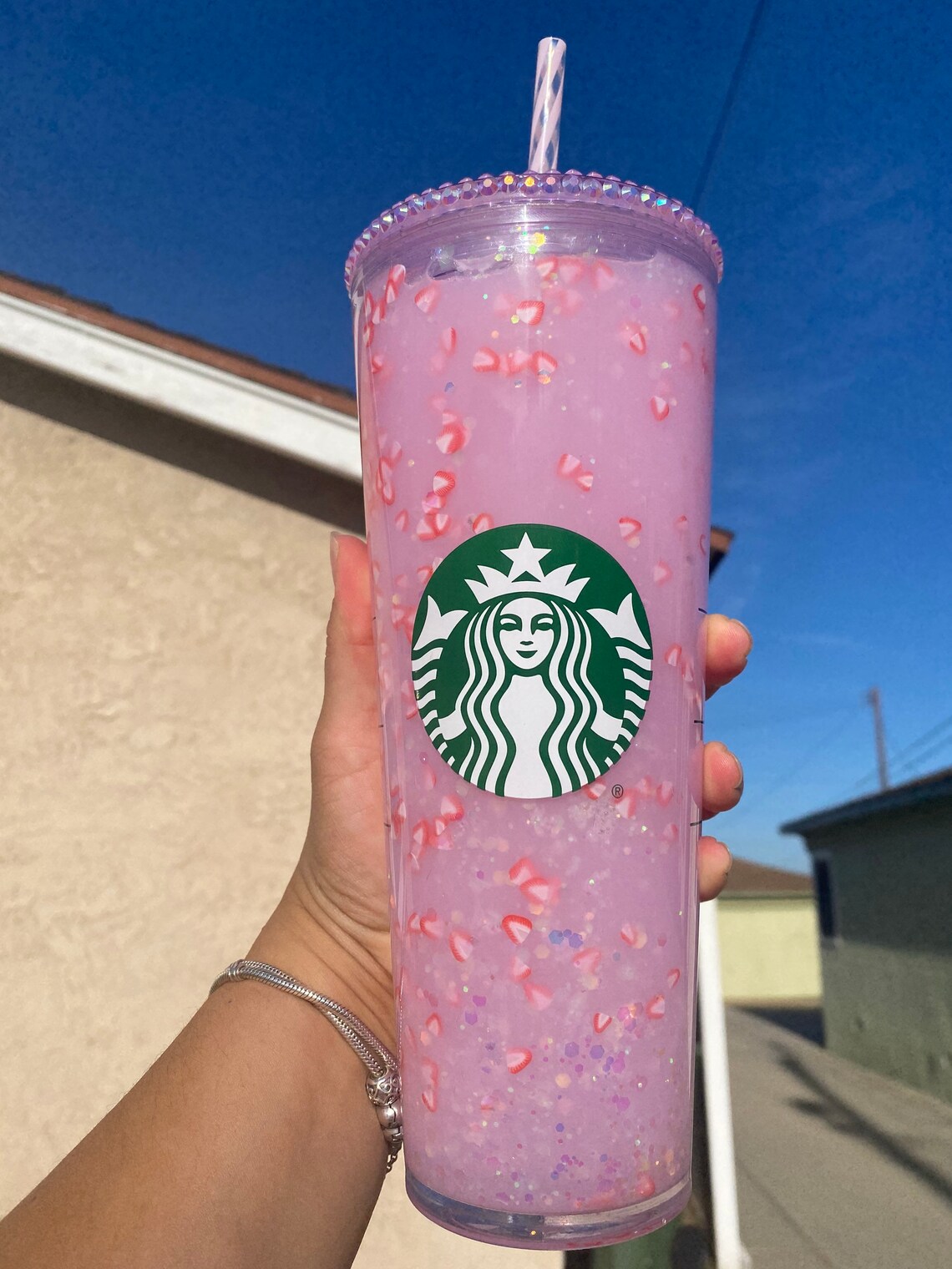 Starbucks Pink Drink inspired Snow Globe tumbler 24 onz pink | Etsy