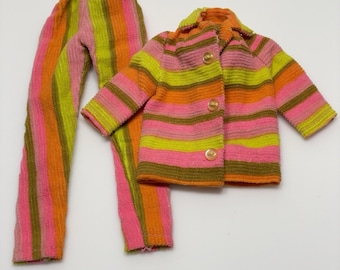 Vtg 60s Barbie Doll Trail Blazers #1846 Striped Pants & Jacket Clothes Outfit