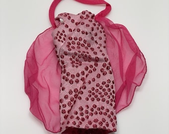 Vintage 60s Barbie Doll #1440 Pink Sparkle Dress & Wrap Outfit Clothes