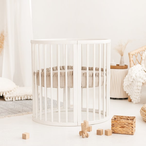 Drap-housse en lin naturel avec mini volants pour lit Stokke