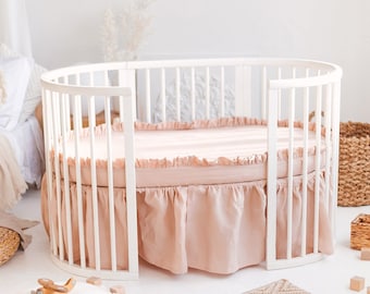 Natural Linen Fitted Sheet with Mini Ruffles for Stokke Crib