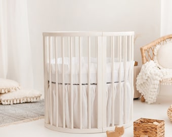 Falda de lino natural con pliegues para cuna Stokke