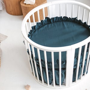 Natural Linen Skirt with Ruffles for Stokke Bed
