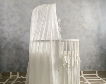 Véu de dossel em linho natural para berço Stokke