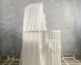 Voile de baldaquin en lin naturel pour berceau Stokke