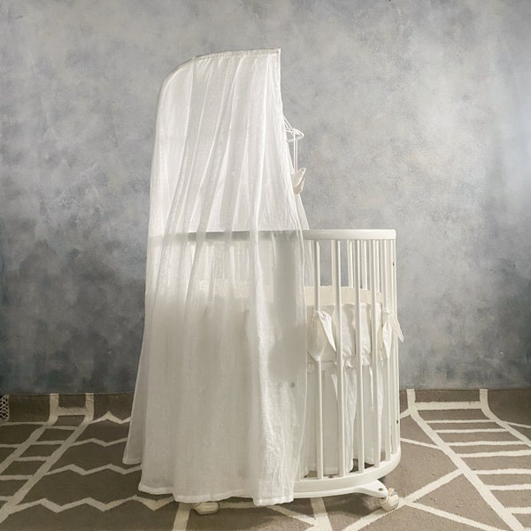 Voile de baldaquin en lin naturel pour berceau Stokke