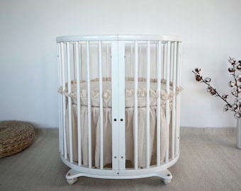 Gonna in Lino Naturale con Volant per Lettino Stokke