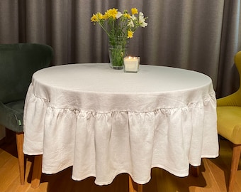 Round Ruffle Linen Tablecloth: Soft Stonewashed Linen, Custom Size
