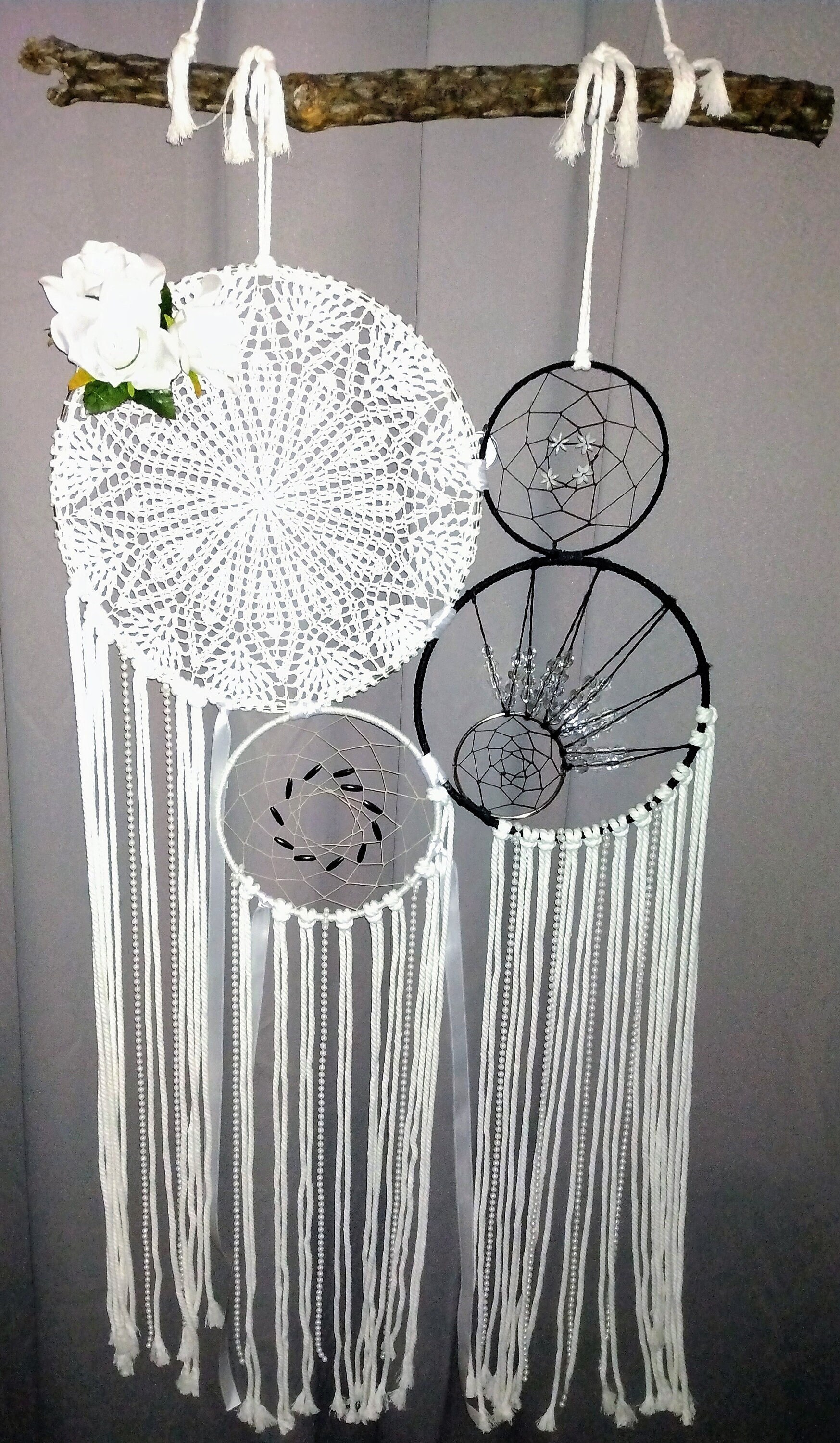 Large Black and White Macrame Wall Hanging, Boho Black and White Home