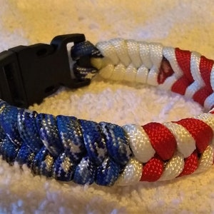 Red, White & Blue Fishtail Paracord Bracelet, Ex Small to Ex Large Sizes, Support USA, Freedom Jewelry, USA Gifts