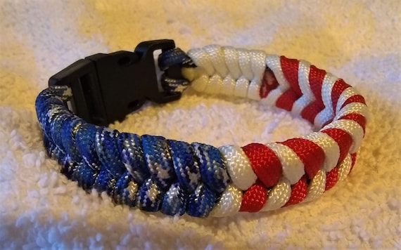 Red, White & Blue Fishtail Paracord Bracelet, Ex Small to Ex Large Sizes, Support USA, Freedom Jewelry, USA Gifts